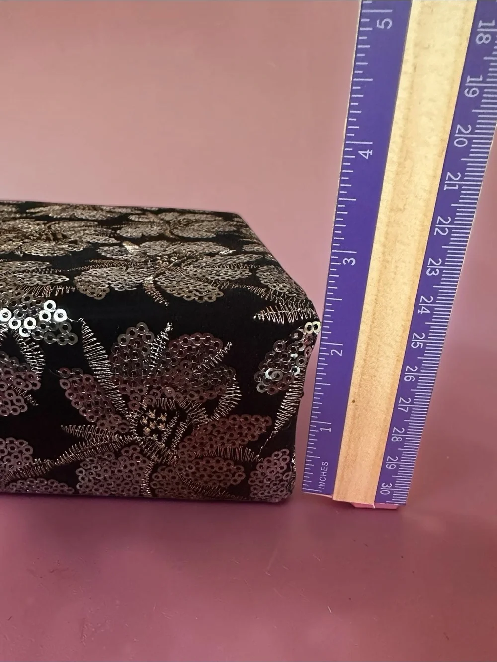 Sequin Floral Box Clutch with Top Handle - Black Silver